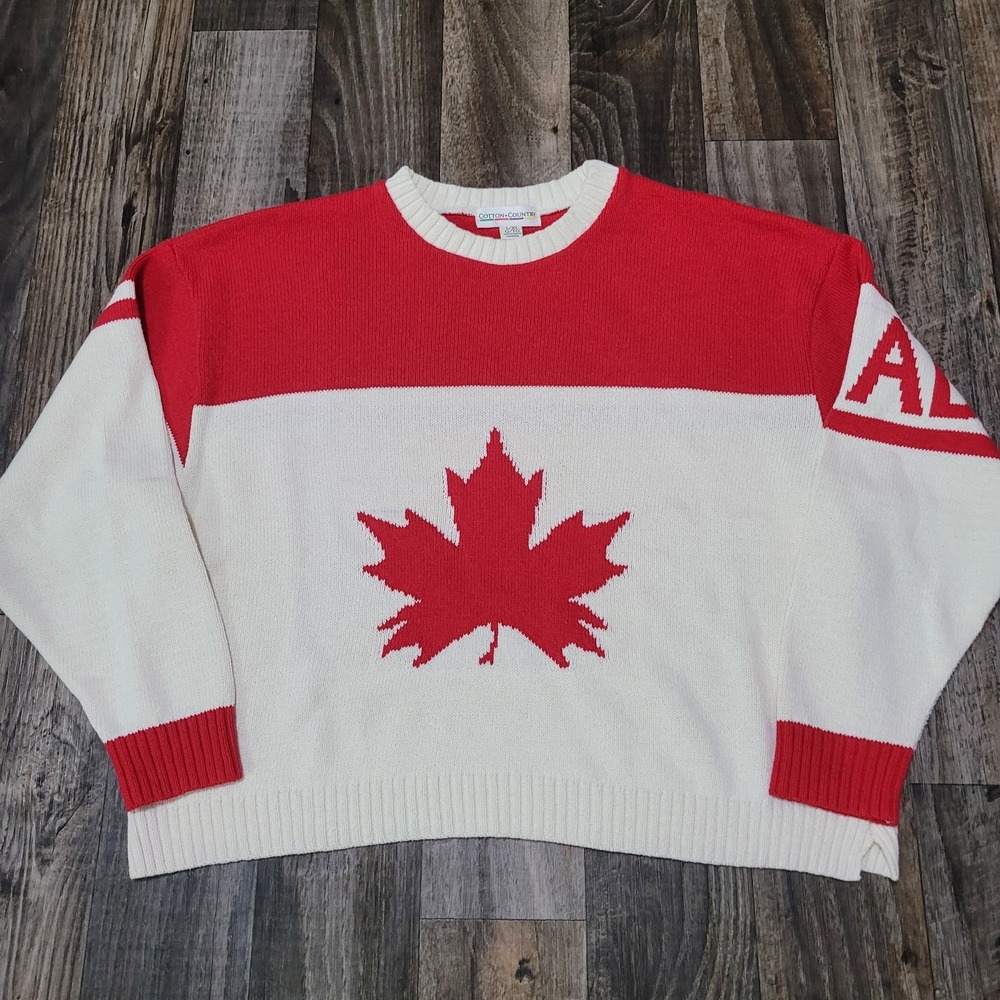 Cotton Country Canada Maple Leaf Knit Sweater Large/XL Canadian Crop